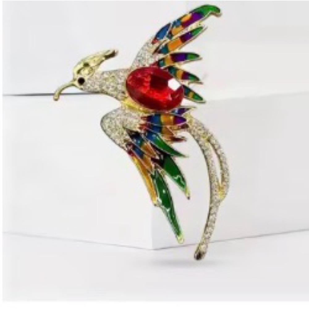 Colorful Bird Brooch with Red Gemstone Fashion Exquisite Phoenix Brooch🐦‍🔥